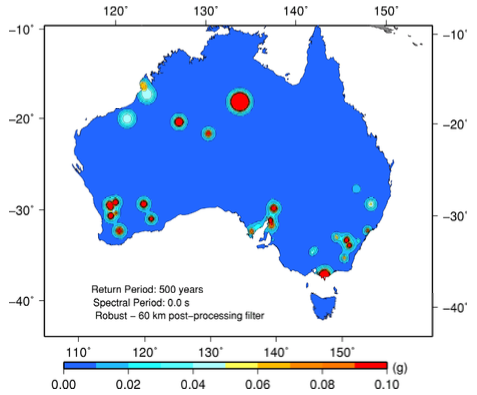 Australian Earthquake Hot Spots Map